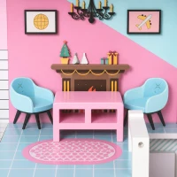 Qaba Wooden Doll House, Large 3-Storey Modern Dollhouse with 6 Rooms and 10 Accessories, for Girls Boys 3-6 Years, Pink(m-10)