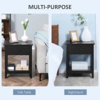 HOMCOM Modern Style Nightstand, Small End Table with Drawer and Storage Shelf for Bedroom, Living Room, Black(m-5)