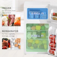 HOMCOM 3.2 Cu Ft Compact Refrigerator, Mini Fridge with Freezer, Adjustable Shelves and Reversible Doors for Bedroom, White(m-4)