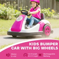 Qaba 6V Bumper Car, Electric Car for Kids with Slow Start, 360° Spin, Music and Horn for 37-72 Months, Pink(m-4)