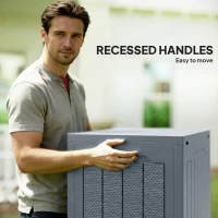 Outsunny 30 Gallon Deck Box, Resin Outdoor Storage Box with Handles, Waterproof and UV Resistant Storage Container, Light Grey(m-5)
