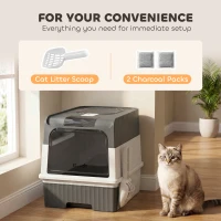 PawHut Cat Litter Box with Lid, Enclosed Kitty Litter Box with Pull-Out Drawer Tray, Scoop, 2 Deodorization Bags, Grey(m-7)