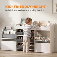 Qaba Kids Toy Storage Organizer, Kids Bookshelf with 8 Fabric Bins, 2 Rolling Drawers, Open Shelves for Kids Room, White(m-5)