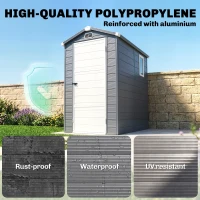 Outsunny 4.5' x 6' Plastic Garden Storage Shed with Latch Door, Vents, Sloped Roof, Dark Grey(m-4)