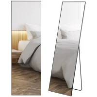 HOMCOM 64"x20" Full Length Mirror, Tempered Glass Floor Mirror with Stand, Standing, Hanging or Leaning Against Wall, Black(m-9)