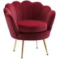 HOMCOM Modern Accent Chair, Velvet-Touch Fabric Leisure Club Chair with Gold Metal Legs for Bedroom, Wine Red(m-2)