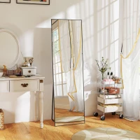 HOMCOM 64"x20" Full Length Mirror, Tempered Glass Floor Mirror with Stand, Standing, Hanging or Leaning Against Wall, Black(m-1)