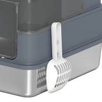 PawHut Stainless Steel Cat Litter Box with Lid, High Sided Enclosed Metal Litter Box w/ Scoop, Deodorization Bags for Cats(m-10)