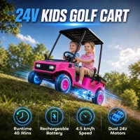 Qaba 24V Kids Golf Cart 2WD 2-Seater with Remote, Soft Start, Rear Suspension, Sunshade, Storage, Gift for 3-6 Years, Pink(m-4)