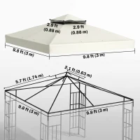 Outsunny 10' x 10' Gazebo Canopy Replacement Cover, 2-Tier Garden Gazebo Roof Replacement, UPF30+, TOP COVER ONLY, Light Grey(m-3)