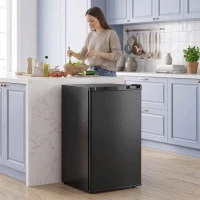 HOMCOM 3.2 Cu Ft Mini Fridge with Chiller Box, Single Door Compact Refrigerator, Adjustable Thermostat, Reversible Door, Black(m-1)
