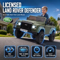 Qaba 12V Electric Car for Kids 3+ Years, Licensed Land Rover Defender Toddler Ride on Car w/ Remote Control, Green(m-4)