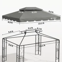 Outsunny Model 84C-101 or 84C-144 13' x 10' Gazebo Replacement Canopy, Gazebo Top with Double Vented Roof (TOP ONLY), Gray(m-3)