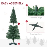 HOMCOM 7' Pre Lit Artificial Pencil Christmas Trees, Xmas Tree with Realistic Branches and Warm White LED Lights, Green(m-7)