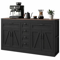 HOMCOM Sideboard Buffet Cabinet, 55" Farmhouse Kitchen Cabinet with 4 Barn Doors, 6 Drawers and 2 Adjustable Shelves, Black(m-2)