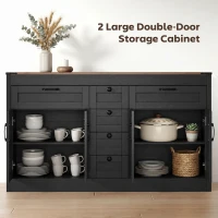 HOMCOM Sideboard Buffet Cabinet, 55" Farmhouse Kitchen Cabinet with 4 Barn Doors, 6 Drawers and 2 Adjustable Shelves, Black(m-4)