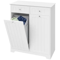 HOMCOM Laundry Cabinet with 2 Removable Laundry Bags, Tilt-Out Laundry Hamper with 2 Drawers, White(m-2)