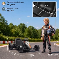Qaba 24V Electric Drift Go Kart for Kids with Dual Motors, Soft Start, PU Wheels, 7.5MPH High Speed, for Ages 6+, Gray(m-3)
