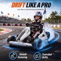 Qaba 24V Electric Drift Go Kart for Kids with Dual Motors, Soft Start, PU Wheels, 7.5MPH High Speed, for Ages 6-14, White(m-4)