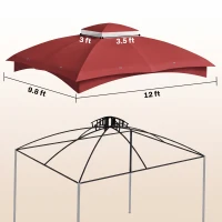Outsunny 10' x 12' 2-Tier Gazebo Cover, Patio Gazebo Canopy Replacement with Drainage Holes for 84C-210 Series, Wine Red(m-3)
