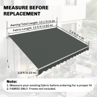 Outsunny 13' x 8' Retractable Awning Fabric Replacement Outdoor Sunshade Canopy Awning Cover, UV Protection, Grey(m-3)
