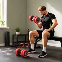 Soozier 44lbs 4-in-1 Adjustable Weight Dumbbell Set, Barbell, Kettlebell, Push Up Stand, Red(m-8)