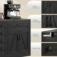 HOMCOM Sideboard Buffet Cabinet, 55" Farmhouse Kitchen Cabinet with 4 Barn Doors, 6 Drawers and 2 Adjustable Shelves, Black(m-7)