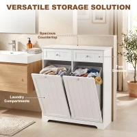 HOMCOM Laundry Cabinet with 2 Removable Laundry Bags, Tilt-Out Laundry Hamper with 2 Drawers, White(m-4)
