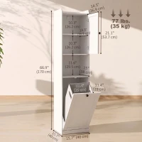 HOMCOM 67" Tall Bathroom Storage Cabinet, Freestanding Narrow Bathroom Cabinet with Tilt-out Laundry Basket, White(m-3)