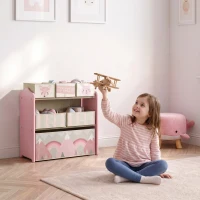 Qaba Toy Organizer with 6 Storage Bins, 25" x 12" x 26", Pink(m-8)