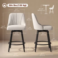 HOMCOM Bar Stools Modern Swivel Counter Height Stools Backrest Set of 2 Cream White(m-3)