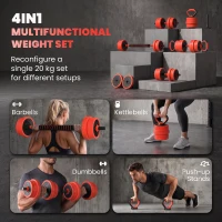 Soozier 44lbs 4-in-1 Adjustable Weight Dumbbell Set, Barbell, Kettlebell, Push Up Stand, Red(m-4)