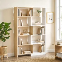 HOMCOM Corner Bookshelf, 5-Tier L-Shaped Bookcase with 350° Rotating Design, Two-Tone Design, Fruitwood/White(m-1)