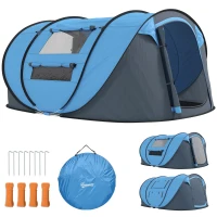 Outsunny 3 Person Camping Tent, Easy Pop Up Tent with Doors, Windows and Carry Bag, Automatic Setup Tent for Hiking, Blue(m-13)