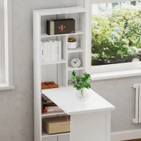HOMCOM Fold-out Convertible Office Desk, Wall Mount Computer Desk with Whiteboard and Side Shelf, White(m-8)