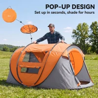 Outsunny 3 Person Camping Tent, Easy Pop Up Tent with Doors, Windows and Carry Bag, Automatic Setup Tent for Hiking, Orange(m-4)