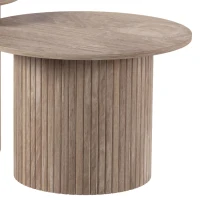 HOMCOM Round Nesting Coffee Table Set of 2, Fluted Mid Century Modern Circle Side Tables, Weathered Coffee Wood Grain(m-12)