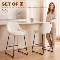 HOMCOM Bar Stools Set of 2 Chenille Barstools Counter Height Bar Chairs Backrest Footrest Cream White(m-4)