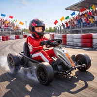 Qaba 24V Electric Drift Go Kart for Kids with Dual Motors, Soft Start, PU Wheels, 7.5MPH High Speed, for Ages 6+, Gray(m-2)