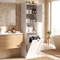 HOMCOM 67" Tall Bathroom Storage Cabinet, Freestanding Narrow Bathroom Cabinet with Tilt-out Laundry Basket, White(m-1)