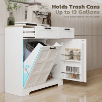 HOMCOM 13 Gallon Tilt Out Garbage Cabinet, Kitchen Island with Trash Cabinet, 2 Drawers, Door Racks, Adjustable Shelves, White(m-4)