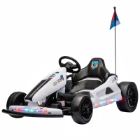Qaba 24V Electric Drift Go Kart for Kids with Dual Motors, Soft Start, PU Wheels, 7.5MPH High Speed, for Ages 6-14, White(m-1)