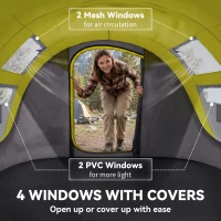 Outsunny 3 Person Camping Tent, Easy Pop Up Tent with Doors, Windows and Carry Bag, Automatic Setup Tent for Hiking, Yellow(m-5)