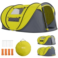 Outsunny 3 Person Camping Tent, Easy Pop Up Tent with Doors, Windows and Carry Bag, Automatic Setup Tent for Hiking, Yellow(m-13)