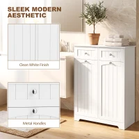 HOMCOM Laundry Cabinet with 2 Removable Laundry Bags, Tilt-Out Laundry Hamper with 2 Drawers, White(m-7)