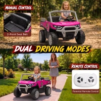 Qaba Kids Ride On Tractor, 12V Electric Tractor with Remote Control, Dual Motors, Music, Cargo Bed, Rear Suspension, Pink(m-5)