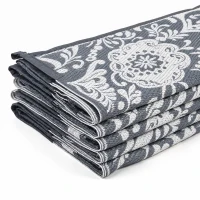 Outsunny Portable Outdoor Rug with Carry Bag, 9' x 12' Reversible Mat, Waterproof Plastic Straw RV Rug for Backyard, Deck, Picnic, Beach, Camping, Grey & White(m-10)