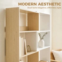 HOMCOM Corner Bookshelf, 5-Tier L-Shaped Bookcase with 350° Rotating Design, Two-Tone Design, Fruitwood/White(m-5)