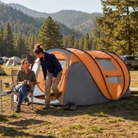 Outsunny 3 Person Camping Tent, Easy Pop Up Tent with Doors, Windows and Carry Bag, Automatic Setup Tent for Hiking, Orange(m-1)