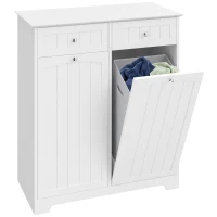HOMCOM Laundry Cabinet with 2 Removable Laundry Bags, Tilt-Out Laundry Hamper with 2 Drawers, White(m-13)
